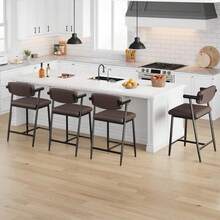 Barstools - พนักพิงหนังสีน้ำตาล - ชุด 4 ชิ้น - ดู 5