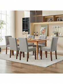 Sillas de comedor de cocina tapiceadas Set de 2 Unidades, silla de Parsons con patas de madera, silla lateral de tela moderna con botón para comedor / restaurante - Gris - Ver 7