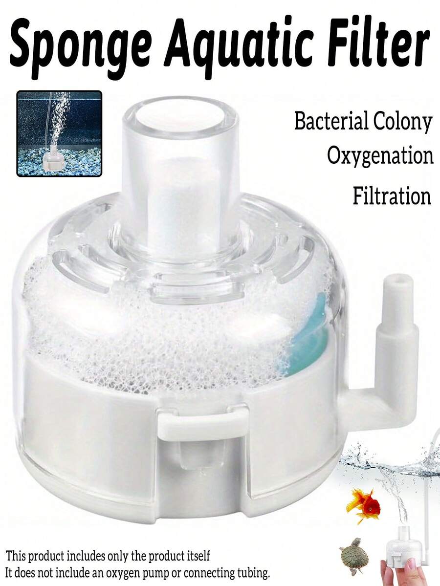 1个小型超薄静音潜水式曝气过滤器，三合一水族箱氧气海绵过滤器，多功能鱼缸配件，超静音透明外置水族箱废物清除器，适用于各种尺寸的水族箱