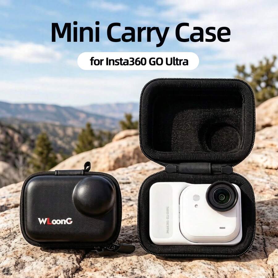 Insta360 GO Ultra Mini 迷你收納包 行動攝影機配件，附拉鍊與登山扣的迷你保護攜行袋，PU 與 EVA 材質，黑色/灰色可選，適合旅行攝影、Vlog 拍攝與戶外探險，GO Ultra 相機收納 | 攜帶方便 | 全方位保護 | 精巧輕量 | 免費附贈登山扣