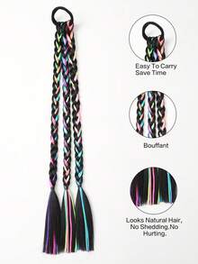 1pc Kids Colorful Braided Ponytail Wig, Heat Resistant Synthetic Hair Extension For Girls - Multicolor - View 6