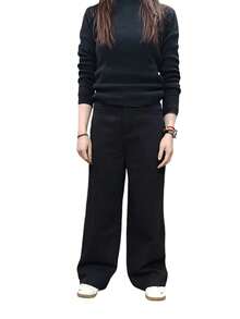 1pc Women's Casual Loose Wide Leg Jeans Pants, Comfortable American Street Style, Versatile For All Seasons (Belt/Accessories Not Included) Spring Black - Black - View 7