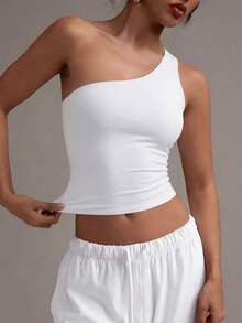 XLLAIS Fashionable Sleeveless Solid Color Double-Layer Fabric Camisole, Versatile Fitted Undershirt For All Seasons White Summer - White - View 5