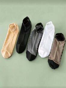 1/5/10 Pairs Lace Transparent Nude/Black/White Hollow Breathable Lightweight Fashionable Socks, Suitable For Campus And Daily Wear - Multicolor - View 2