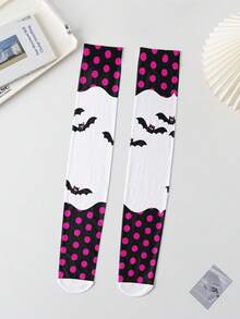 1/2 Đôi tất nữ 50D hơi trong suốt in hình dơi hồng và chấm bi - Món quà Halloween dễ thương, ngộ nghĩnh, tất dài đến đầu gối in chuyển nhiệt 360 độ. - Nhiều màu - Xem 5