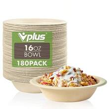 Paquete de 180 cuencos de papel de 16 onzas cuencos compostables desechables a granel cuencos de bagazo ecológicos cuencos resistentes perfectos para cereales de leche aperitivos ensaladas - 16 oz Naturaleza - Ver 1