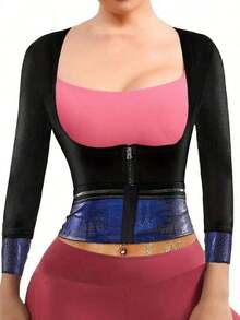 Sports Outdoor 1pc Women's Long Sleeve Body Shaper Sweatshirt With Tummy Control And Waist Support, Waist Trainer Corset Gym Accessories Spring - 藍色 - 查看 1