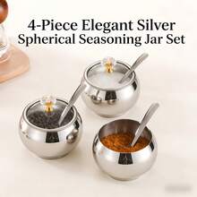 奢华金银双色不锈钢调味罐 | 含水晶旋钮盖和勺子 | 厨房调料罐套装 - 彩色 - 查看 9