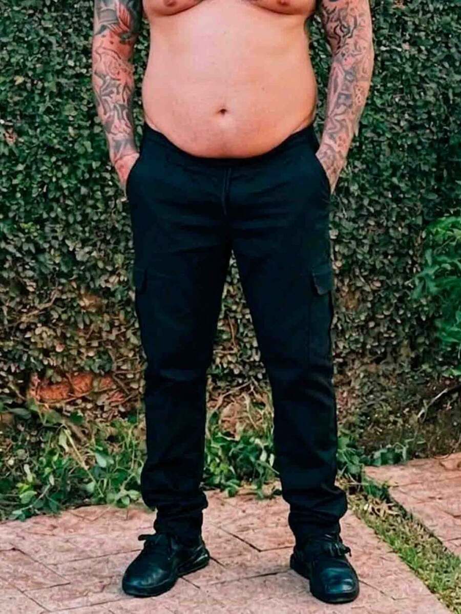 Unisex Cargo Pants With 6 Pockets, Plus Size, Modern Style - Black - View 1