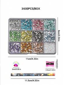 12色亚克力水钻，3D美甲装饰，DIY美甲配件，树脂美甲用品，AB彩美甲宝石，适用于美甲贴纸、美甲设计装饰、服装、手机、纺织品、木材、皮革、纸张、闭合工具，6000颗扁平水钻多色组合美甲饰品 - 彩色 - 查看 7