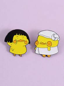 一套胖鸭珐琅胸针，波波头浴巾鸭胸针，翻领徽章，可爱动物饰品，送给朋友的礼物 - 黃色 - 查看 5