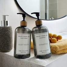 3pcs 500ml/16oz Transparent Green Light-Blocking Refillable Bottles, Pump Style For Shampoo, Body Wash, Conditioner, Bathroom Replaceable Plastic Bottles Set - A - View 5