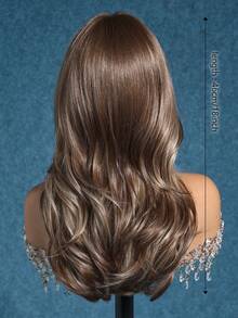 18-Inch Long Wavy Brown Wig With Blonde Highlights, Heat Resistant Synthetic Fiber Wig, Natural Daily Cosplay Party Wig For Women - Blonde Highlight - View 7