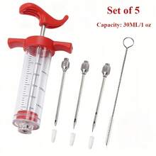 5支/2支装火鸡注射器，腌料注射器，烧烤注射器，烘焙工具肉类注射器，带3根针头，可将调味料注入不同食物中以防止串味，针孔可深入食物内部。 - 彩色 - View 10