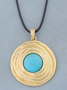 1 chiếc dây chuyền mặt dây chuyền giả ngọc lam màu vàng mờ tối giản thời trang, dây thừng sáp, thích hợp cho nữ giới đeo hàng ngày, dài 28 inch. - Vàng mờ - Xem 8