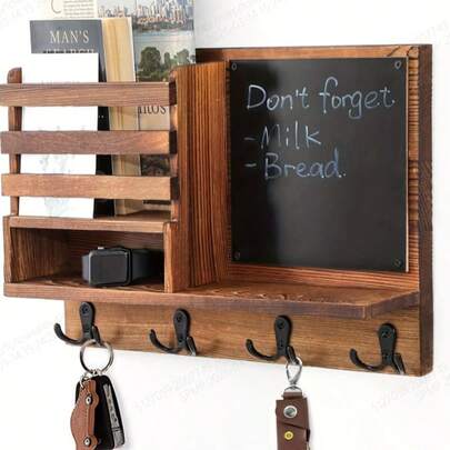 1 adet 2 boyutlu düz baskılı villa evi şeklinde ahşap çok fonksiyonlu anahtarlık, 4 metal kancalı, duvar dekoru, veranda dekoru, oda dekoru, villa dekoru, her mevsim için ev dekoru.