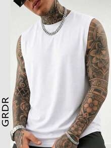 GRDR Herren Sommer einfarbiges Rundhals Lässig Loose Tank Top - Weiss - Übersicht 3