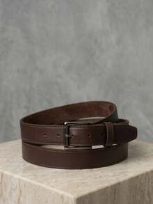 Women's Set Of Belts With Metallic Roller Buckle In Minimalist Faux Leather - Negro y café - Ver 8