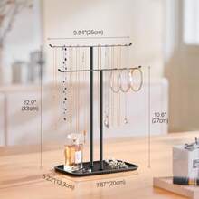 Necklace Holder Jewelry Organizer Stand 2‑Tier T‑Bar Jewelry Display Tree With Tray For Countertop Necklace Bracelet Earring Storage Vanity Dresser Bathroom Sink Black - 黑色 - 查看 5