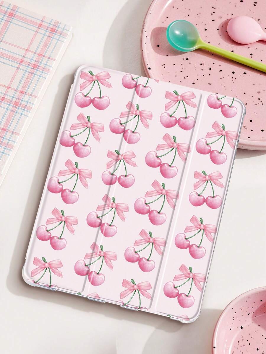 1 件粉色蝴蝶结樱桃图案彩绘平板电脑保护套，兼容 iPad Mini 4/Mini 5/Mini 6/Mini 7/Air/Air 2/9.7/10.2/10.5/Air 4/Air 5/10.9/Pro 11 英寸/第十代/Air 11 英寸 (M2)-2024/Pro 11 英寸 (M4)-2024/Air 11 英寸 (M3) 2025/(A16) 11 英寸第十一代 2025，以及 Galaxy Tab A8 10.5 英寸 2022。包含笔槽、三折支架、TPU 软边保护、磁吸式睡眠/唤醒功能，可爱/趣味/个性化平板电脑保护套。 - 彩色 - 查看 1