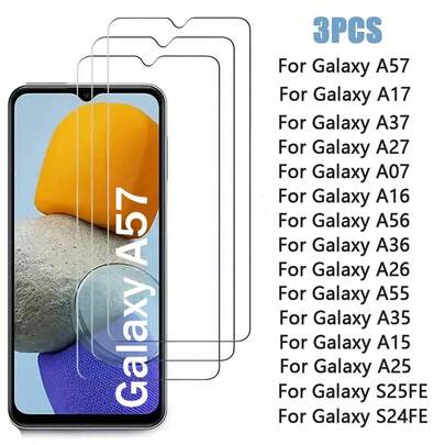 3 PIEZAS Película protectora de pantalla de vidrio templado con recubrimiento oleofóbico de cobertura completa para Galaxy A57 A37 A17 A07 A16 A26 A36 A56 A15 A25 A35 A55 S25FE S24FE con desbloqueo de huella digital