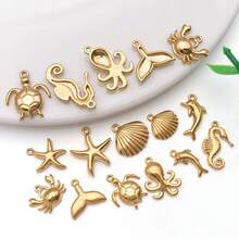 2pcs Gold Summer Ocean Charm Sea Theme Marine Life Charms Starfish Shell Charm Pendant For DIY Christmas Earring Bracelet Jewelry Making Supplies Crafts - Gold - View 6