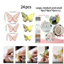 36片3D蝴蝶墙贴，3种尺寸，蝴蝶装饰，适用于派对、礼物、花束、蛋糕装饰、插花、房间装饰（粉色，H型胶随机） - 粉色 - 查看 20