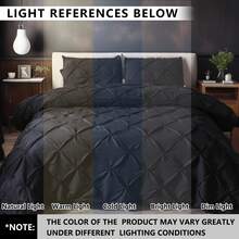 3 PCS Soft Luxury Black Pinch Pleat Quilt Duvet Cover Set Bedding For Bedroom With 2 Pillowcases Queen King Size Quilt Cover Set Zipper Closure,Summer & Festival Gift Quilt Doona Duvet Cover For Bedroom Decor,Easy To Clean, Machine Wash,Back To School Season - 黑色 - 查看 8