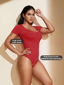 1pc Women's Solid Color Shapewear Jumpsuit, Tummy Control Slimming Jumpsuit, Waist Shaping Jumpsuit - Red - View 6