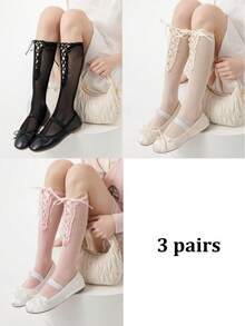 1/3 Pairs Spring/Summer Thin Knee-High Socks, Ballet-Style Criss-Cross Leg Warmers, Lolita Bow Knee Socks, Mesh Hollow Thigh-High Socks, No-Show Ankle Socks, Straight-Cut Socks - Multicolor - View 20