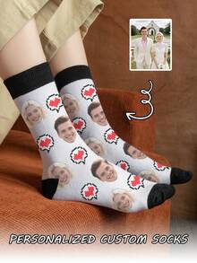 1 Đôi tất dài đến bắp chân in hình khuôn mặt theo yêu cầu, in bất kỳ khuôn mặt nào lên tất, hình chàng trai đẹp trai, cô gái xinh đẹp, mèo/chó dễ thương, tất đôi dài đến bắp chân in hình độc đáo dành cho cặp đôi, thích hợp làm quà tặng Ngày Valentine, sinh nhật và các dịp khác. - Nhiều màu - Xem 5