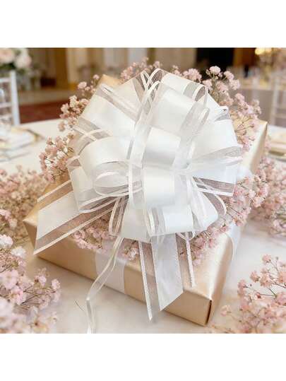 1 chiếc nơ ruy băng, nơ voan trắng trang nhã, thích hợp cho đám cưới và tiệc sinh nhật, trang trí xe hơi, trang trí ghế và quà tặng tự làm, phụ kiện cưới, trang trí nhà cửa.