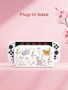 Estuche protector con diseño de gato de dibujos animados y estampado floral ditsy, compatible con New Switch 2 (2025)/Switch NS/Switch OLED/Lite, accesorios para consola de juegos Switch, juego completo que incluye estuche de transporte, base con ranura para tarjetas, caja de almacenamiento de tarjetas de juego, mejor regalo para jugadores de Switch - Multicolor - Ver 13