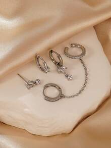 3件套精致立方氧化锆耳环，夹式耳环，适合日常佩戴、派对和各种活动 - 銀色 - 查看 2