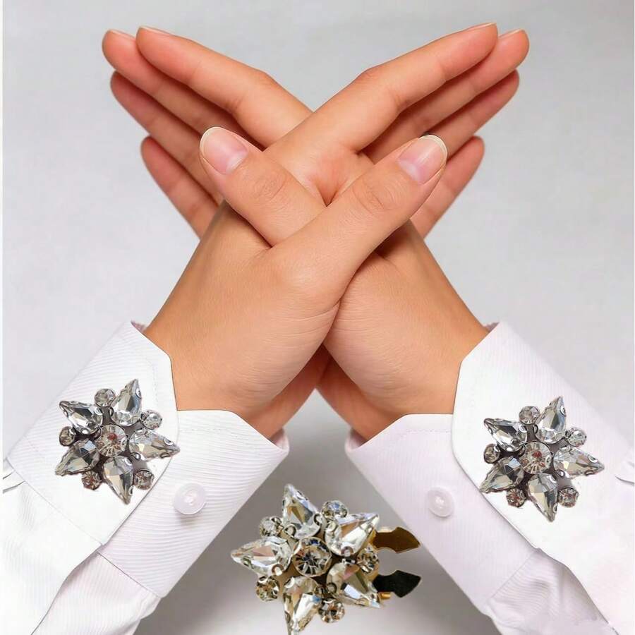 1件/2件衬衫纽扣套装，星钻花朵袖扣套装，复古袖扣夹纽扣，时尚闪亮袖扣无缝纽扣铜质纽扣夹修身衬衫正式礼服服装装饰纽扣奢华袖扣套装精美纽扣婚礼生日情人节结婚礼物 - 金色 - 查看 1