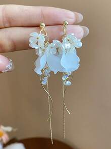 1对白色亚克力花瓣链水晶耳环，欧美风格个性时尚长流苏耳环，适合女性和女孩，旅行、婚礼、派对、生日、圣诞节礼物（2026款） - 金色 - 查看 5