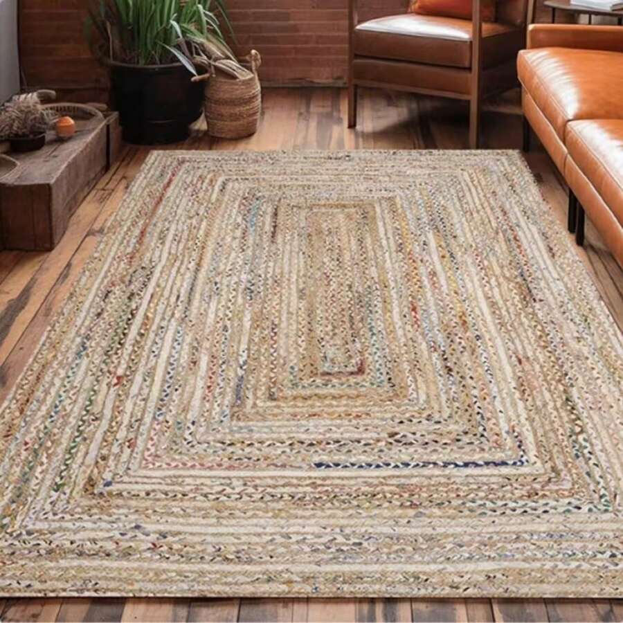 1 pieza Alfombra de área de estilo bohemio grande - Suave, diseño de rayas multicolor, adecuada para sala de estar, dormitorio, oficina, uso interior y exterior, alfombra de sala de estar