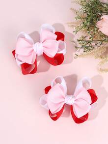 Set de 2 pinzas para el cabello de color caramelo para niñas, pinzas para el cabello con lazo rosa, pinzas para el cabello con múltiples lazos de cinta de satén, pinzas de caimán, accesorios para el cabello para adolescentes, adecuados para uso diario - Multicolor - Ver 3