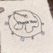 1 pieza Pulsera con colgante de corazón de circonita artificial chapada en oro de 18K - Pulsera de corazón - Ver 6