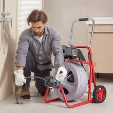 Drain Cleaner Machine 75 FT X 3/8 Inch, Auto Feed Sewer Snake Drain Auger On Wheels, Portable Drain Cleaning Machine With 8 Cutters & Air-Activated Foot Switch For 2" To 4" Pipes - 75 FT X 3/8 Inch - View 9