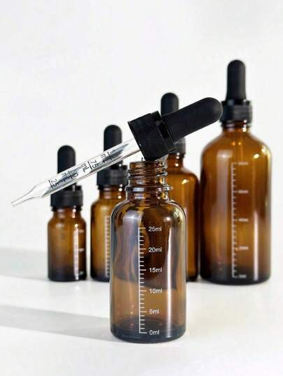 Graduated Dropper Bottles, Glass Bottles In Various Sizes And Capacities, Glass Perfume Bottles, Amber Glass Dropper Bottles Suitable For Reagents, Eye Drops And Aromatherapy Liquids; Refillable Brown Opaque Travel Sample Bottles Suitable For Essences.