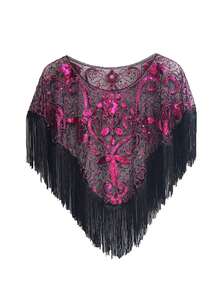 1 chiếc khăn choàng kiểu áo choàng đính sequin và ngọc trai, áo khoác ngoài dự tiệc. - Nhiều màu - Xem 9