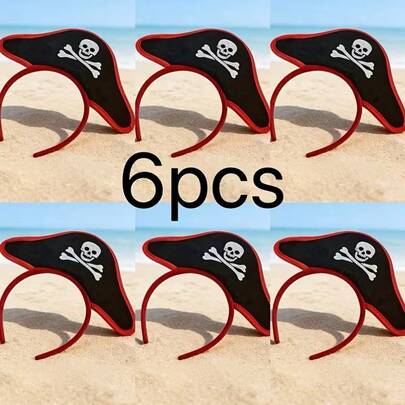 6pcs Pirate Headband Set | Polyester Party Photo Props Suitable For Wedding, Halloween, Christmas, Bachelorette Party