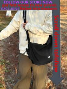 1pc Men's Nylon Shoulder Bag, Large Capacity, Solid Color, Fashion, Travel, Gift, Outdoor, Student, Cycling, Camping - Black - View 2