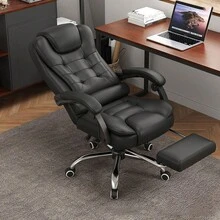 Silla de computadora premium con función de reclinación total, reposapiés integrado, masaje lumbar opcional y asiento con núcleo de látex natural para máxima comodidad; respaldo alto con forma arqueada, brazos acolchados, ajuste neumático de altura y base metálica cromada de alta resistencia, diseñada para combinar productividad, relajación y estilo en entornos profesionales o domésticos. - Negro - Ver 11