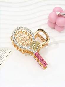 1 件装女士独特设计铅笔网球拍，镶钻，时尚可爱卡通半扎发爪夹发饰发夹 - 彩色 - 查看 3