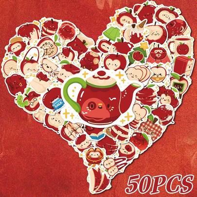 50pcs Apple Park Stickers, Creative Funny Stickers Suitable For Decorating Diaries, Toys, Cars, Blocks, Boats And Other Children's Decorations