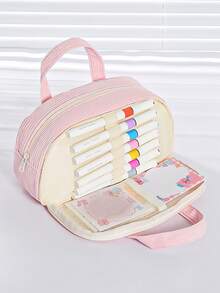 1pc Solid Color Simple Multifunctional Plush Portable Pencil Bag, Large Capacity Pencil Case, Unique, Dirt-Resistant, Storage Bag For Primary School Students,Teenagers And Girls - Multicolor - View 7