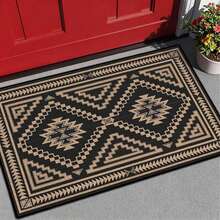 1 pieza Alfombra rectangular minimalista de estilo bohemio en negro y marrón, adecuada para patio, caravana, camping en primavera y otoño - multicolor - Ver 12