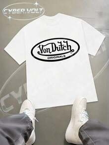 Dutch Manfinity Y2K Style Print (180g Pure Cotton T-Shirt) Cotton T-Shirt - Soft And Breathable, Green Print 100% Pure Cotton Fabric - Comfortable And Vibrant Summer Streetwear Short-Sleeved T-Shirt, Cool Motorcycle Design, Vintage Summer Men's Everyday Wear T-Shirt - 白色 - 查看 1